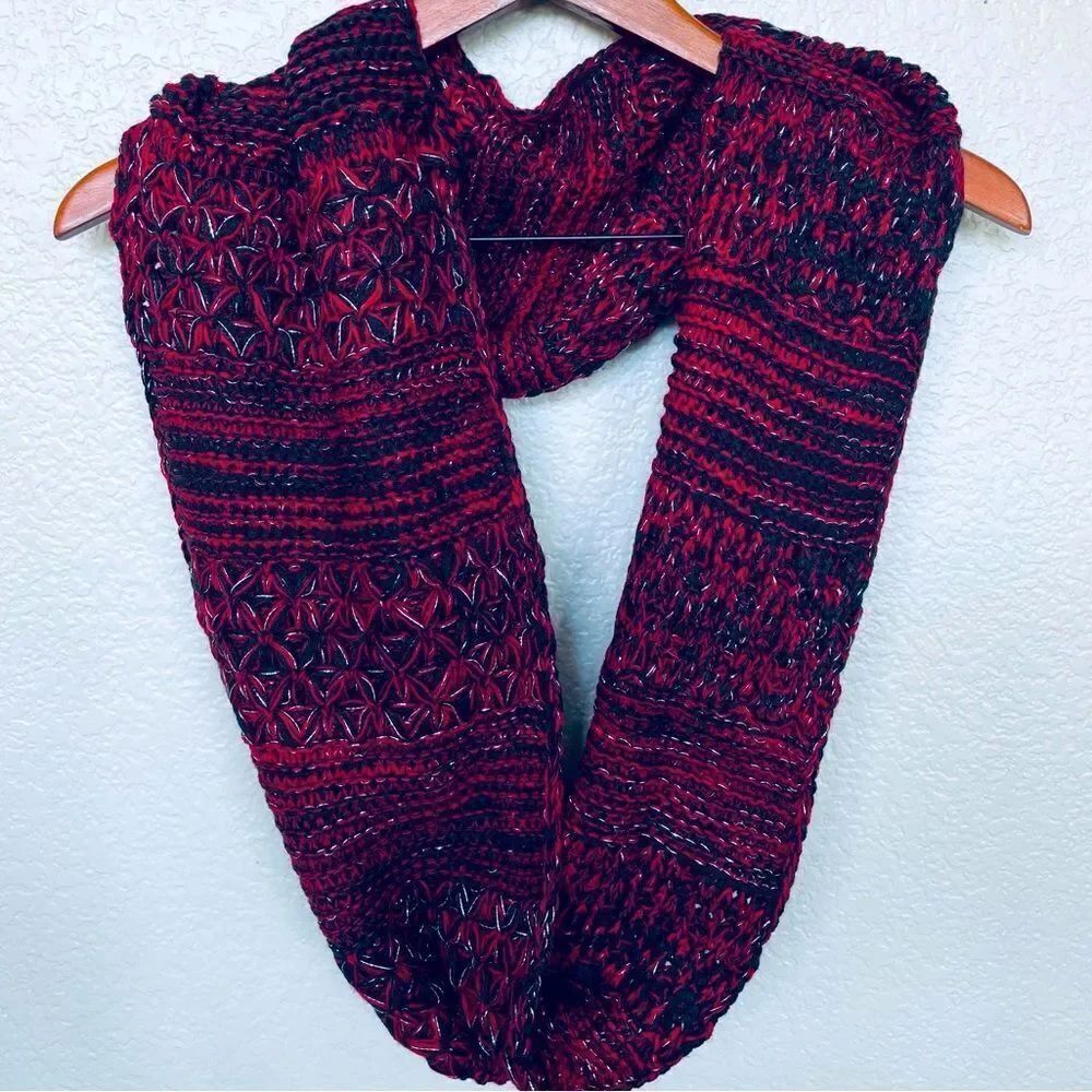 Betsey Johnson Red Black Winter Infinity Scarf